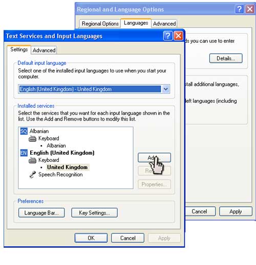 The Language details box in XP Language settings