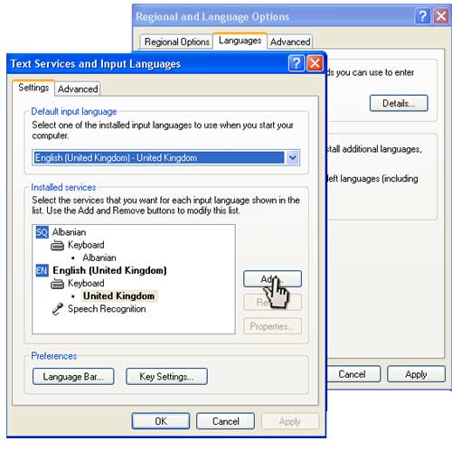 The Language details box in XP Language settings
